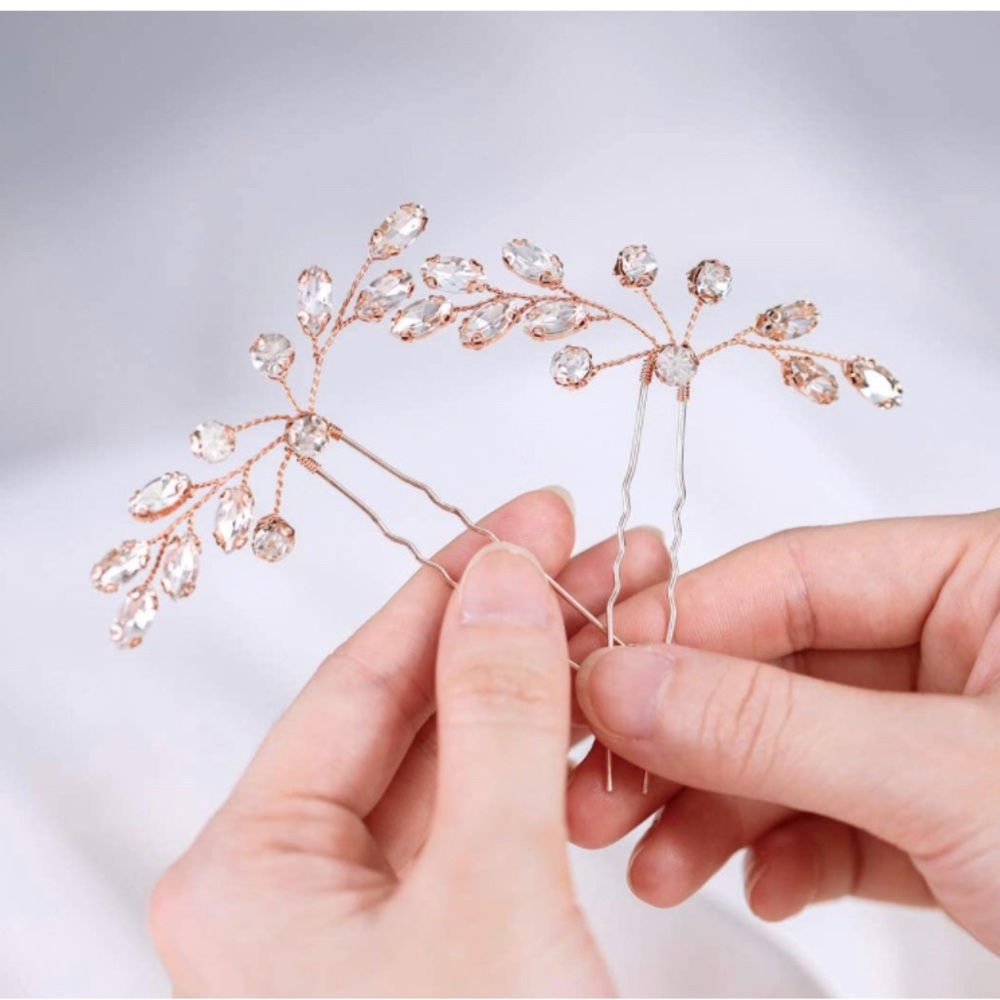 Bridal Crystal Hair pins, rose gold, hair piece. Set of 2.